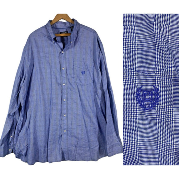 Chaps Ralph Lauren Shirt 2XLT Easy Cary Twill Blue Houndstooth Check Mens Preppy - Picture 1 of 13